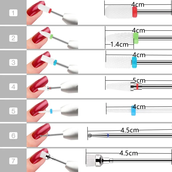 7 Embouts professionnels à ongles en tungstène acier et céramique – Image 2